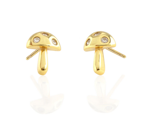 Kris Nations Mushroom Crystal Stud Earrings - 18K Gold Vermeil