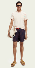 Load image into Gallery viewer, Scotch &amp; Soda Mens Mid-Length Printed Swim Short in Navy/Pink - FINAL SALE