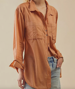 Free People Sheer Luck Shirt in Wood Chimes - FINAL SALE