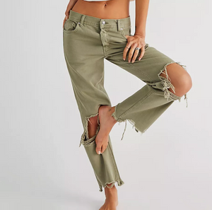 Free People Maggie Mid-Rise Straight-Leg Denim in Moss - FINAL SALE