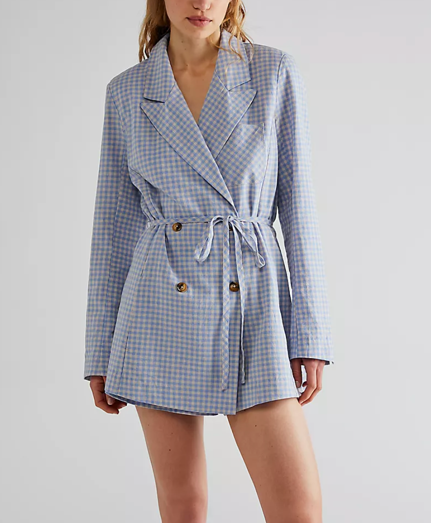 Free People Sweet and Salty Jumpsuit in Blue Gingham Combo FINAL SALE