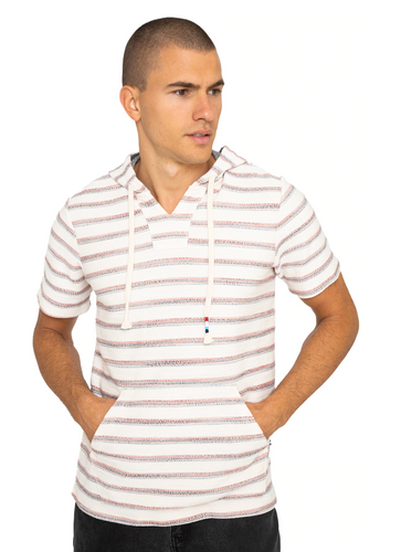 Sol Angeles Mens Stripe Boucle S/S Poncho in Natural - FINAL SALE