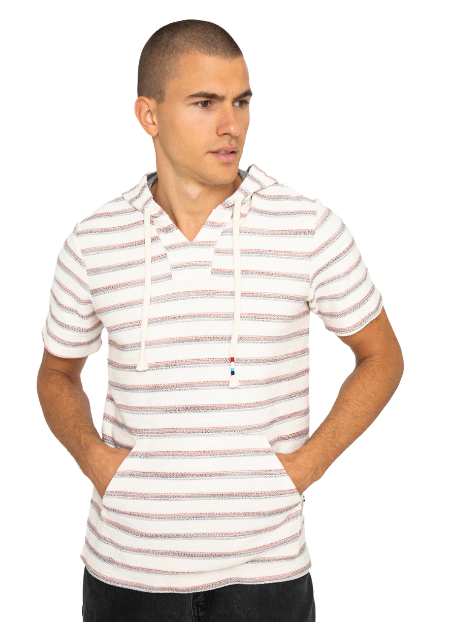 Sol Angeles Mens Stripe Boucle S/S Poncho in Natural - FINAL SALE