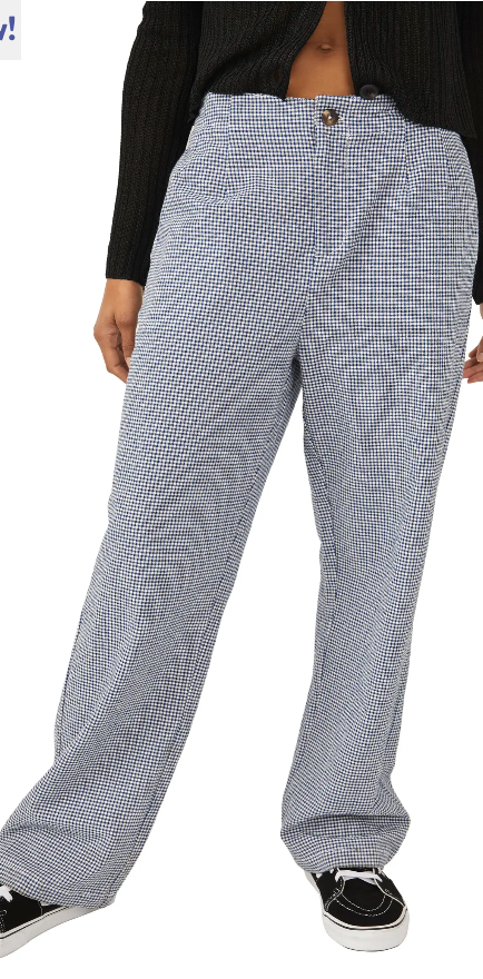 Free People Kate Gingham Straight-Leg Pant in Blue - FINAL SALE