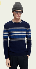 Load image into Gallery viewer, Scotch &amp; Soda Mens Structured Knit Blue/White/Blk Striped Crewneck Pullover