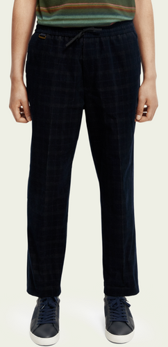 Scotch & Soda Mens Fave Regular Tapered Fit Corduroy Jogger in Blue Plaid - FINAL SALE