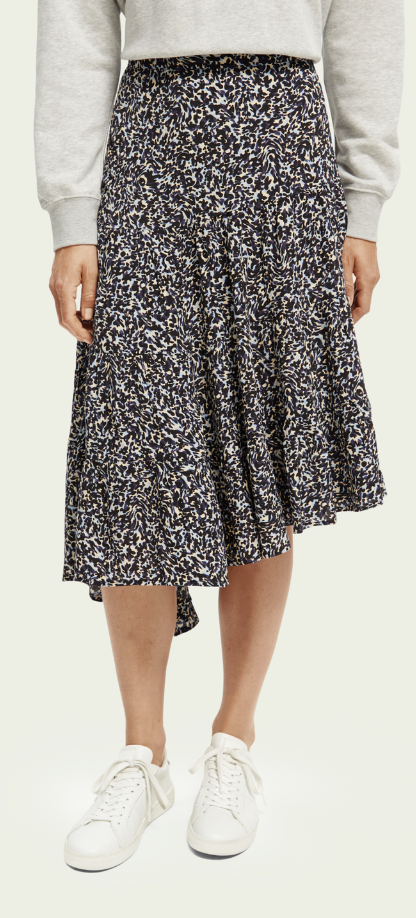 Scotch & Soda  Asymetric Tiered Skirt in Navy/Blk/Ivory Print - FINAL SALE