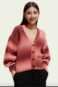 Scotch & Soda Knitted Cardigan w/ Puffy Sleeves in Coral Ombre - FINAL SALE