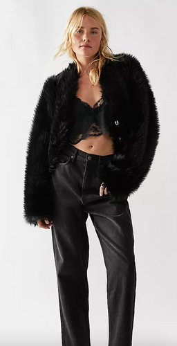 Free People All Night Fur Jacket In Black