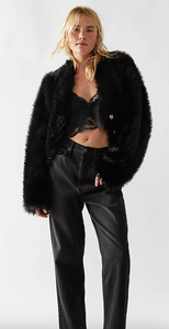 Free People All Night Fur Jacket In Black