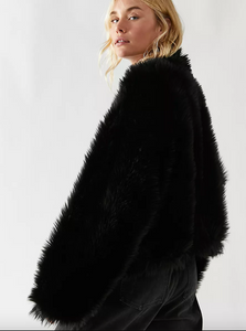 Free People All Night Fur Jacket In Black