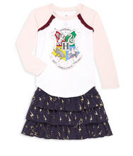Load image into Gallery viewer, Chaser Kids Harry Potter Bolts and Glasses Tiered Ruffle Skort In Navy - FINAL SALE