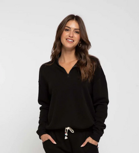 Sol Angeles Zip Crop Pullover in Black