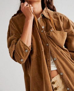 Free People Baby Cord Buttondown in Warm Tobacco