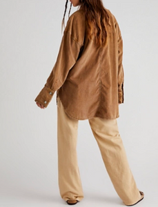 Free People Baby Cord Buttondown in Warm Tobacco