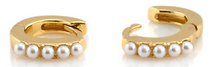 Load image into Gallery viewer, Kris Nations Pearl Huggie Hoop Earrings - 18K Gold Vermeil