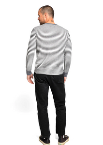 Sol Angeles Mens Charcoal Stripe L/S Henley in Natural