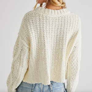 Free People Cutting Edge Cable Pullover in Ivory