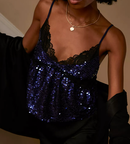 Free People Right Rhythm Sequin Cami in Midnight Combo - FINAL SALE