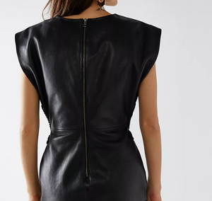 Free People City Slicker Leather Mini Dress in Black