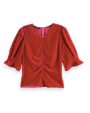 Scotch and Soda Velvet Ruched Top w/Puff Sleeves in Cosmic Pink - FINAL SALE