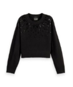 Scotch & Soda Relaxed-Fit Wool Blend Pullover w/Sequin Detailing in Black Sky - FINAL SALE