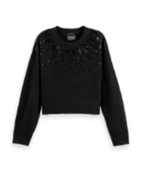 Scotch & Soda Relaxed-Fit Wool Blend Pullover w/Sequin Detailing in Black Sky - FINAL SALE