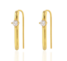 Load image into Gallery viewer, Kris Nations Arc Pull Through Hoop Earrings w/Crystal in Gold
