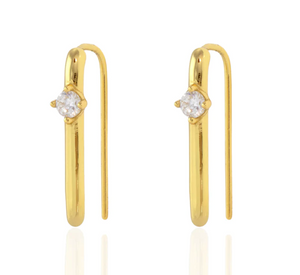 Kris Nations Arc Pull Through Hoop Earrings w/Crystal in Gold