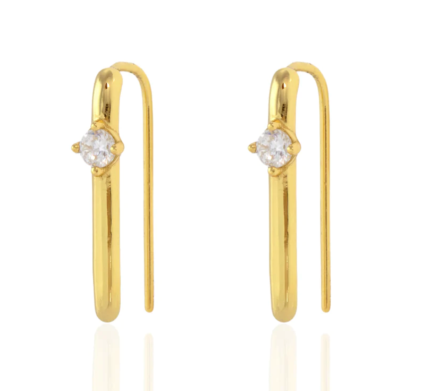 Kris Nations Arc Pull Through Hoop Earrings w/Crystal in Gold