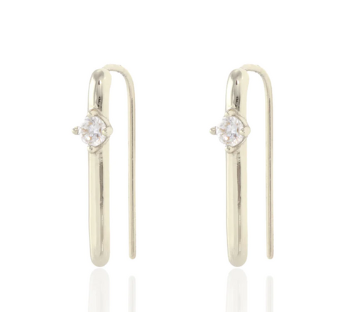Kris Nations Arc Pull Through Earrings w/Crystal in Sterling Silver
