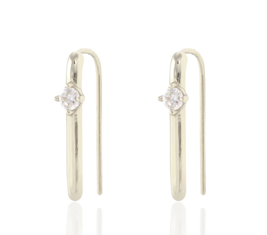 Kris Nations Arc Pull Through Earrings w/Crystal in Sterling Silver