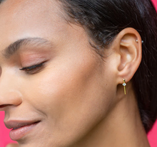 Load image into Gallery viewer, Kris Nations Arc Pull Through Hoop Earrings w/Crystal in Gold