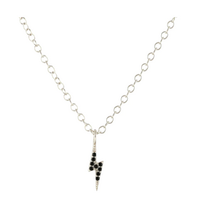 Kris Nations Lightning Bolt Black Crystal Charm Necklace in Sterling Silver