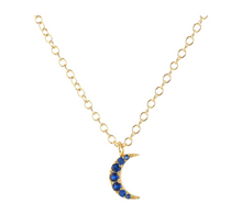 Load image into Gallery viewer, Kris Nations Crescent Moon Sapphire Crystal Charm Necklace