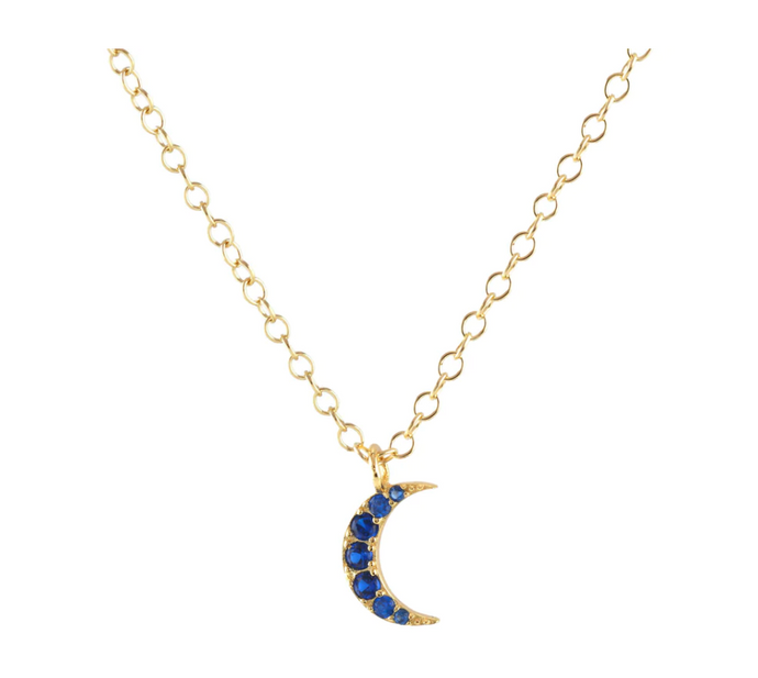 Kris Nations Crescent Moon Sapphire Crystal Charm Necklace