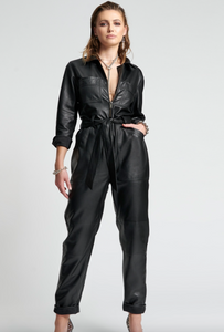 One Teaspoon Modern Reality Leather Claudia Jumpsuit in Black