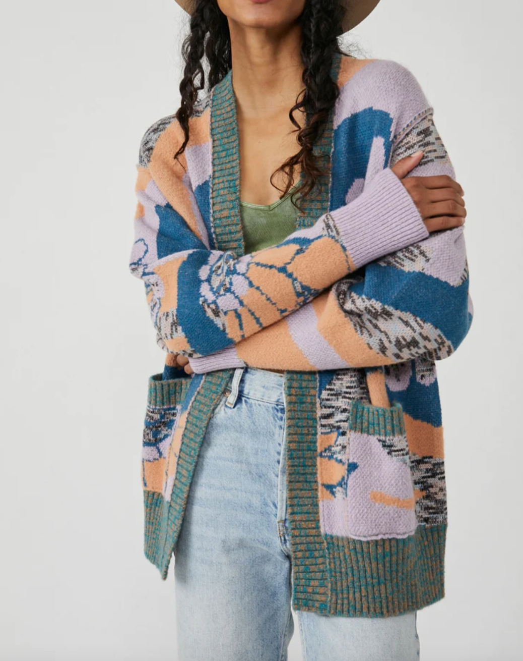 Free People August Cardi in Orchid Teal Combo