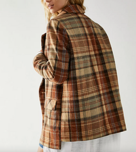 Free People Mari Plaid Blazer in Winter Wheat - FINAL SALE