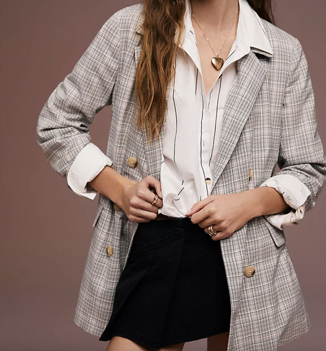 Free People Olivia Blazer in Natural Plaid Combo - FINAL SALE