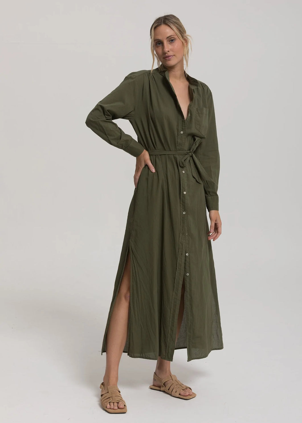 Cali Dreaming Shirt Dress in Army
