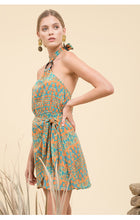 Load image into Gallery viewer, Moon River Front-Tie Halter Dress in Aqua Multi - FINAL SALE