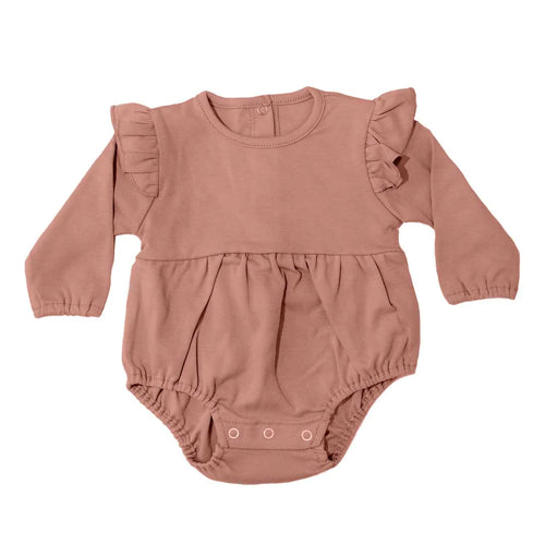 Emerson And Friend Flutter L/S Baby Onesie in Dusty Rose