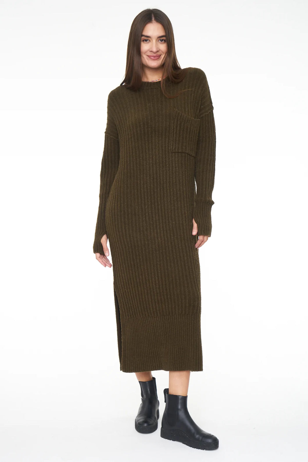 Pistola Darya Dress Crew Neck Midi Dress in Moss - FINAL SALE