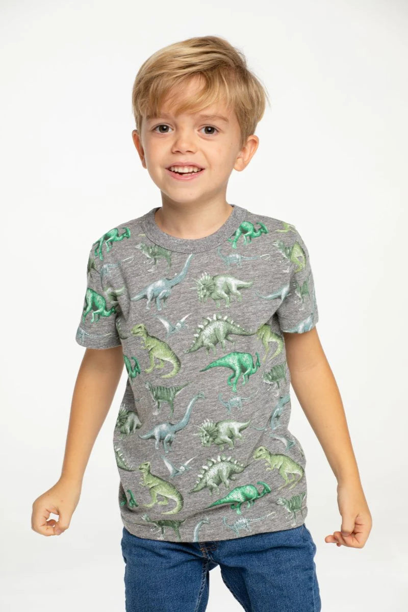 Chaser Kids S/S Dino Shirt in Grey/Green - FINAL SALE