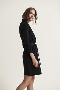 Skin Basic Double Layer Wrap Robe in Black - FINAL SALE