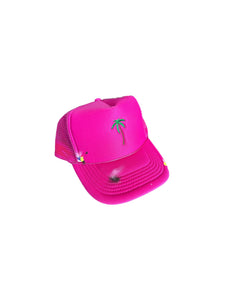 Label Jae Hand Painted PINK Palm Tree Trucker