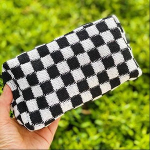 E & Y Checkered Cosmetic Bag - Black/White