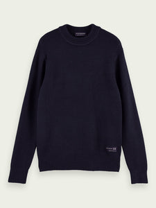 Scotch & Soda Mens Crewneck Sweater w/High Neck Rib Collar in Black - FINAL SALE
