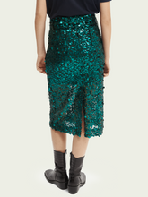 Load image into Gallery viewer, Scotch &amp; Soda Sequin-Embellished Pencil Midi Skirt in Teal - FINAL SALE